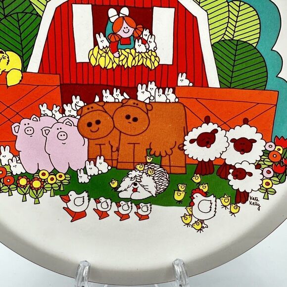 Pfaltzgraff Vintage Kids Plate Kate Kelly Barnyard Animals USA 10" 1970s Rare - Picture 5 of 12